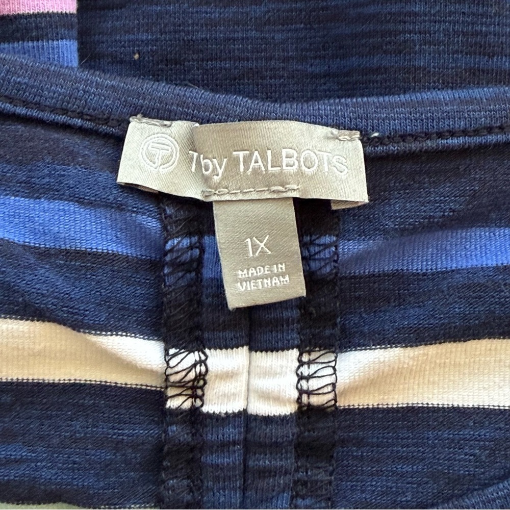 T by Talbots Ruched Drawstring‎ Back Striped Knee Length T-Shirt Dress 1X Plus - Picture 9 of 14
